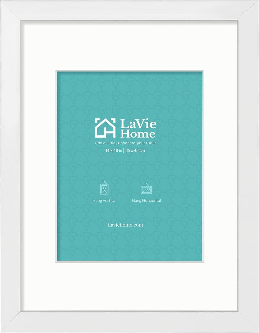 LaVie Home 14 x 18 Poster Frame White, Display Pictures 12x16 with Mat or 14x18 Without Mat, Stable and Sturdy Picture Frame and Polished Plexiglass, Horizontal and Vertical Format of The Wall1 Pack