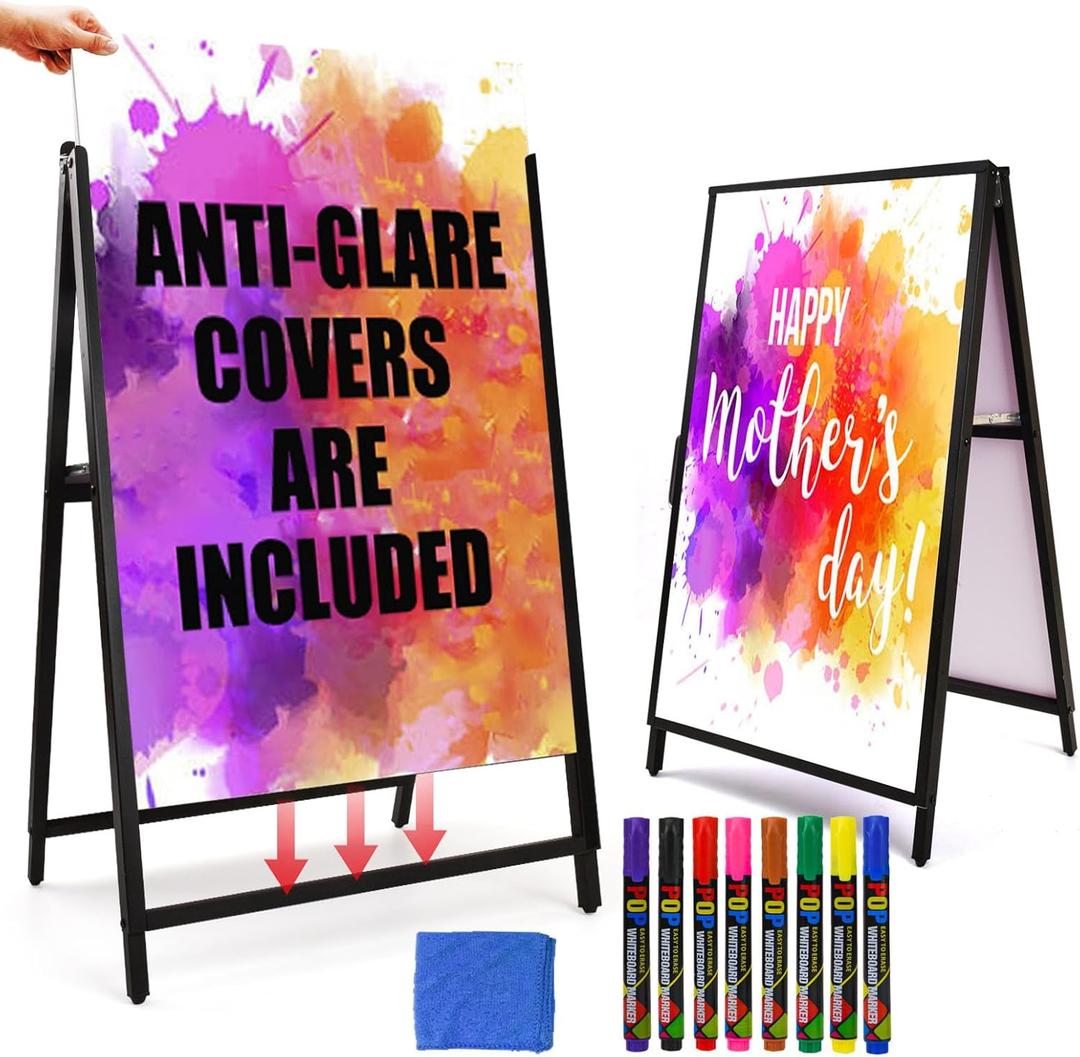 A Frame Sidewalk Sign 24x36 inches Sandwich Board Signs Outdoor Heavy Duty Double-Sided,including 2 Anti-Glare Covers & 2 PVC Boards for Business Indoor Outdoor 