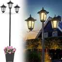 68" Solar Lamp Post Light with Planter,3-Head Solar Pole Light Outdoor Waterproof for Porch,Yard,Driveway,Garden,Patio Decor (1 Pack)
