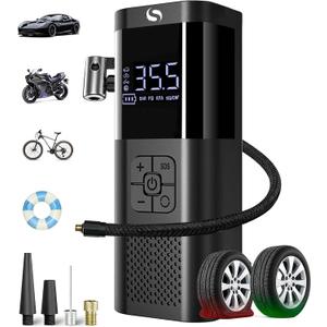 Tire Inflator Portable Tire Compressor, Cordless Tire Inflator with LED Light for Car Motorcycle Bicycle Ball, Car Accessories Essential for Men, 150PSI Air Tire Pump with Gauge