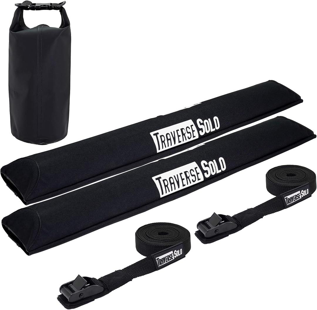 28 Inch Aero Roof Rack Pads with 15 ft Straps for Car, Surfboard, Kayak, SUP, Long-Board Includes Drybag