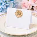 50 Pack Place Cards with Antique Gold Wax Seal Sticker, Name Cards for Table Setting, 4x3 inches Table Tent Card Stock Decor for Party, Wedding Dinner & Events (Pearlescent White)