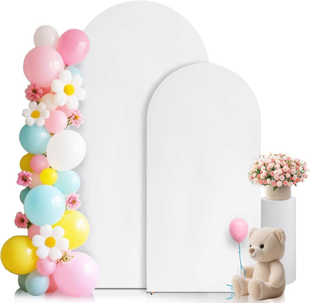 White Arch Covers Set of 2 7.2FT, 6FT Arch Backdrop Cover Spandex Stretchy Wedding Arch Backdrop Stand Cover for Birthday Baby Shower Banquet Party Background Decor Double Sided (White,7.2FT and 6FT)