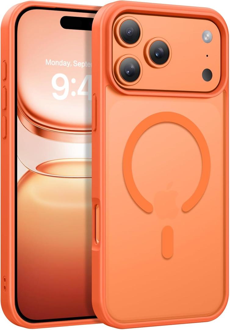 DUEDUE for iPhone 17 Pro Max Case Magnetic [Compatible with Magsafe], Translucent Matte Back Protective Cover Anti-Scratch Shockproof Phone Case for iPhone 17 Pro Max 6.9", Orange
