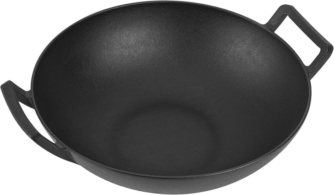 onlyfire Cast Iron Wok for Weber Gourmet BBQ System, Stir-Fry Pan with Dual Handle for 22" Weber Kettle Grills, Weber Spirit II & Genesis II GS4 System