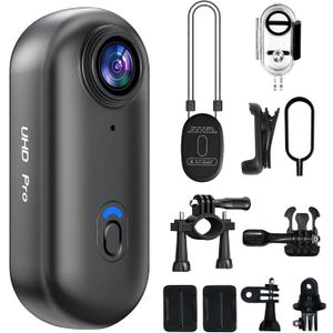 4K Mini Body Camera, Sports POV Cameras, Portable Body Cam, Thumb Action Camera, Waterproof Wearable Camera, Helmet Mounted Hands Free Recording for Cycling, Motorcycle, Vlogging (Black)