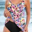 Aleumdr Women's Tankini Bathing Suit 2 Piece Tummy Control Swimsuit Scallop Trim Tankini Top with Bottom (M)
