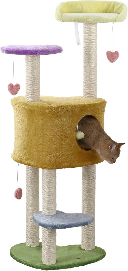 CTR1002A Aisling 51" 4-Tier Modern Sisal Heart Cat Tree with Scratching Posts, Napping Perch, and Dangling Toys, Multi