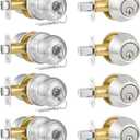 Plustool 4 Pack Exterior Door Lock Set, Satin Nickel Door Knob and Deadbolt Combo Set, Keyed Alike Entry Door Knobs with Lock&Keys, Round Ball Door Locksets with Deadbolt for Entrance and Front Door