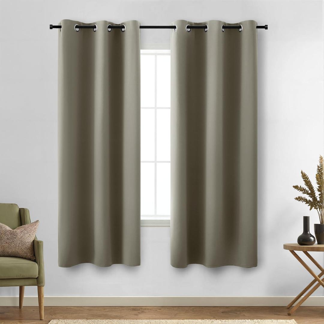KOUFALL Light Brown Curtains 63 Inch Length,Grommet Blackout Drapes Window Darkening Thermal Insulating Vintage Curtains 63 Inches Long 2 Panel Set for Bedroom Living Room,Taupe