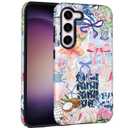 Mainrenka Summer Beach Case for Samsung Galaxy S23+ Plus, Aesthetic Cute Flower Bow Ocean Collage Phone Case Hybrid 2-Layer Hard Shell Shockproof Design Protective Cover Women Girls Mens