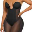 SHAPELLX Strapless Shapewear for Women Deep Plunge Corset Tummy Control Backless Bodysuit Mid Thigh Full Body Shaper XXL