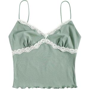 Women's Lace Trim Casual Cami Top (Mint Green, XS)