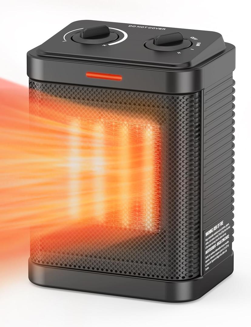1500W Space Heater for Indoor Use, PTC Ceramic Heater with Thermostat, Small Space Heater 3 Modes, Electric Portable Heater with Safety Protection for Bedroom, Quiet Office, 2S Rapid Heating (DARK BLACK)