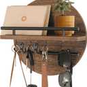 Gurfuy Key Holder for Wall with Shelf - Wood Mail Organizer and Rack with Shelf Hooks Wall Mounted for Entryway Decor Magazines Letter Storage Farmhouse Living Room Bedroom Doorway (Rustic Brown)