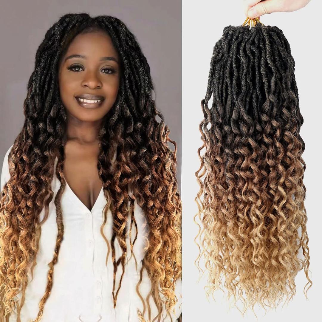 18 Inch Faux Locs Crochet Hair Soft Goddess Locs Crochet Braids Deep Wave Pre Looped Crochet Hair Extensions for Black Women (1B/30/27)