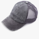 C.C Hatsandscarf Exclusives Washed Distressed Cotton Denim Ponytail Hat Adjustable Baseball Cap (BT-12) (BT-13)
