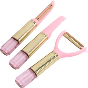 Paris Hilton 3 Piece Peeler Set with Pink Jewel Shaped Handle, Dishwasher Safe Kitchen Tools and Utensil, Pink and Gold Paris Hilton 3 Piece Peeler Set with Pink Jewel Shaped Handle, Dishwasher Safe Kitchen Tools and Utensil, Pink and Gold