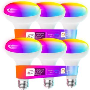ILC BR30 Led Bulb, Alexa Flood Light Bulbs, Compatible with Alexa Required Echo Device, (Equivalent to 70W) Color Changing, Turnable 2700K-6000K Indoor(6 Packs) (Rgb Color + Tunable White)