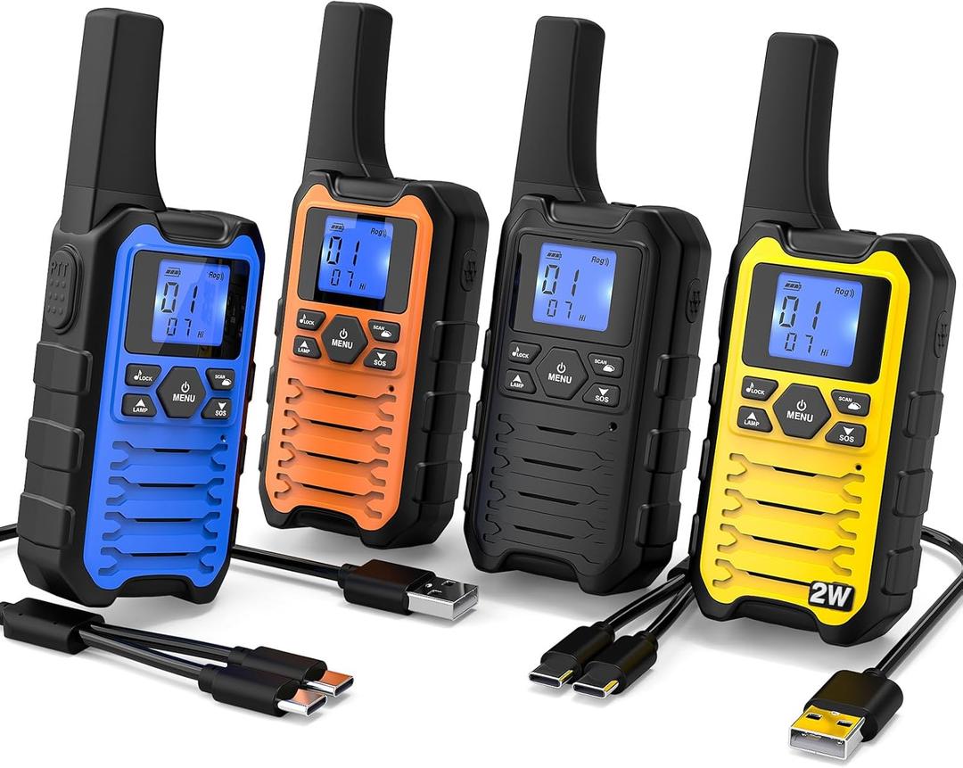 Wishouse K15 Walkie Talkies Long Range for Adults, Rechargeable Two-Way Radios 4 Pack, 2W FRS, 22 Channels, USB-C, Flashlight, NOAA/SOS, Quick Pair, for Camping & Hunting, Emergency Use