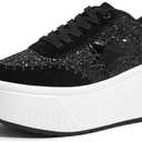 LUCKY STEP Women's Platform Chunky Sneakers Fashion Star Glitter Sparkly Wedge Walking Shoes High Heel Casual Shiny Thick Sole Footwear (8.5)