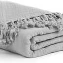 Salt Earth 100% Cotton Muslin Throw Blanket, Gauze Blanket 50"X60" Throw with Tassel 4 Layered for Couch, Bed, Living Room, Lightweight & All Seasons Blankets & Throws, Skin Friendly(Scottish Grey)