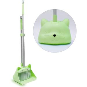 28'' Kids Mini Broom and Dustpan Set - Toddler Cleaning Toy, Toddler Household Helper, Parent-Child Interactive Play Cleaning Tool, Cute Cartoon Design, Small Safe Corner Broom (Green Sprout)