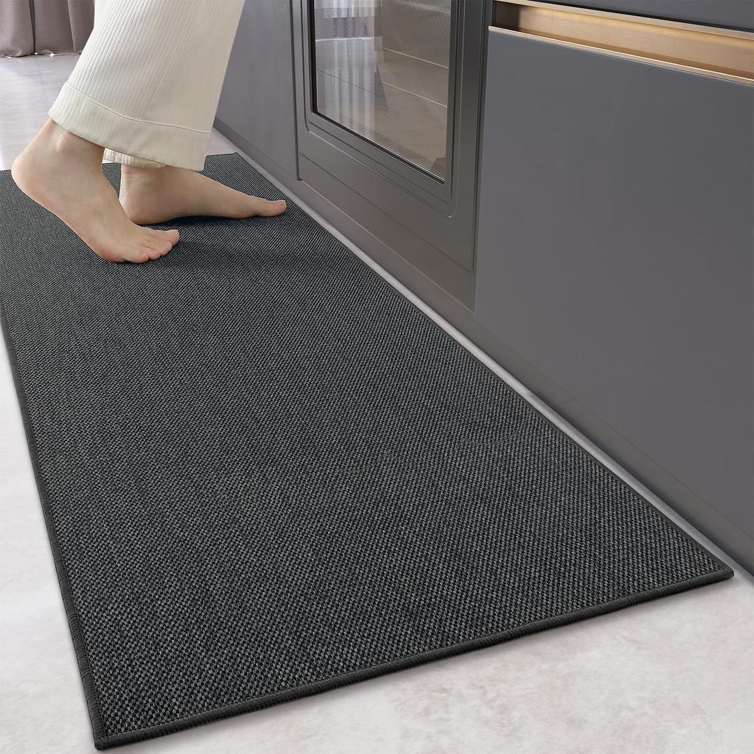 Color&Geometry Kitchen Rugs and Mats Non Slip Washable, Absorbent Woven Kitchen Runner Rug Easy to Clean Kitchen Floor Mats for in Front of Sink, Laundry Room, Hallway, 17”x71”, Dark Grey
