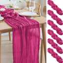 Asee'm 6pcs Cheesecloth Table Runner 120 Inches Long Fuchsia Boho Gauze Cheese Cloth Runner 10FT Rustic Sheer Table Runners for Christmas Wedding Party Baby Shower Spring Easter Decoration