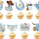 Cowboy Cupcake Toppers Baby Shower - 36 Pcs Western Theme Cupcake Toppers Cowboy Boots Hat Bottle Cake Decorations Supplies For Kids Boys My First Rodeo Birthdays Baby Shower Decoration Party