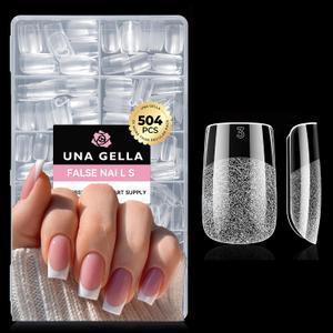 UNA GELLA Nail Tips Square: 504PCS Short Square Nail Tips Pre Etched Gel Fake Nails Tips, No C Curve For Women DIY Nail Extension French Style Salon Home Full Cover Soft Acrylic False Tips 12 Sizes