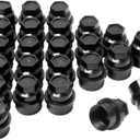 Set of 24, 15646250 Wheel Lug Nut Cap Black Plastic Covers Thread M27X2.0 for Sliverado Sierra 1500 Yukon Avalanche Suburban Express 1500 C1500 K1500 Escalade Traverse Yukon Dual Thread Lug Nuts
