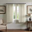 Beige Linen Pinch Pleated Curtains 58 Inch Length 2 Panels for Living Room Bedroom Country Rustic Neutral Boho Primitive Semi Sheer Pleat Drapes Light Filtering Short Curtains 40 x 58 Long Back Tab