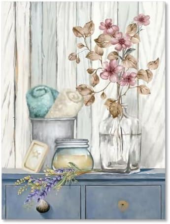 Bathroom Decor Wall Art Farmhouse Flower Pictures Laundry Room Bathroom Wall Decor Pink Poppy Vase Canvas Prints Blue White Painting Framed Artwork