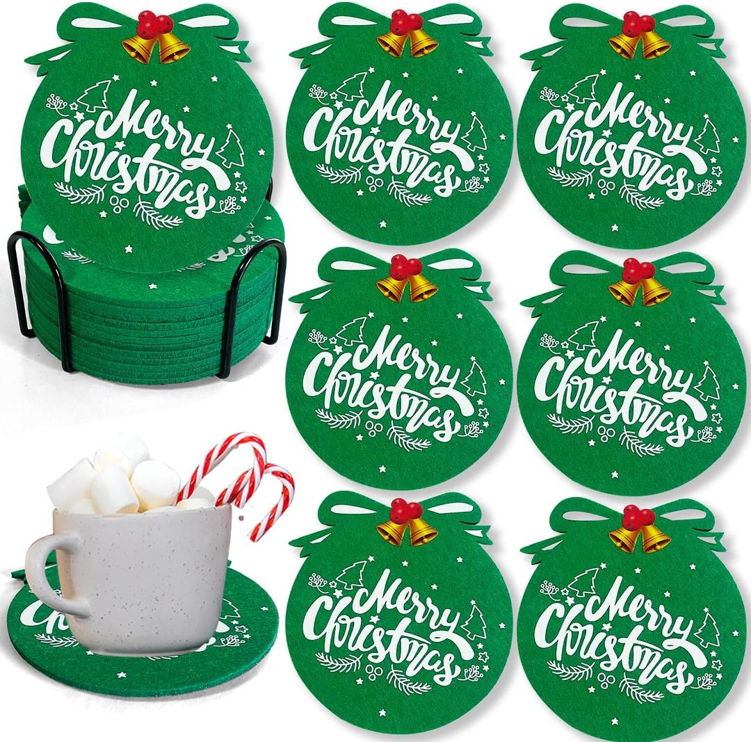 12 Pack Christmas Felt Coasters - Absorbent Felt Coasters for Tea, Coffee, Decorative Holiday Supplies