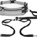 Pecute Hands Free 2 Dogs Waist Belt Fanny Pack with Soft Padded, Dual Dog Leash with Pouch, 3 Padded Handles, Durable Bungee, Double Leash for Running Walking Hiking Jogging Biking (Gray-new)