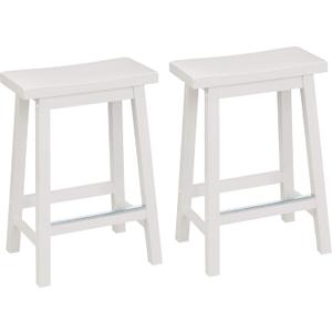 Amazon Basics Solid Wood Saddle-Seat Counter Height Bar Stools for Kitchen Island with Footrest, Sturdy Construction, 24-Inch Height, White, Set of 2