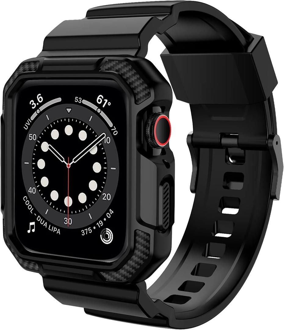 OROBAY Compatible with Apple Watch Band 46mm Series 10 with Case, Shockproof Rugged Band Strap for iWatch Series 10 46mm with Bumper Case Cover Men Women, Matte Black
