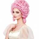 Rugelyss Short Wavy Curly Pink Wig Big Bouffant Beehive Wigs for Women fits 70s 80s Costume or Halloween Vintage Cosplay Party
