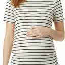Motherhood Maternity Women's Short Sleeve Crew Neck Side Ruching Pregnancy Tee Shirt (Beige, M)
