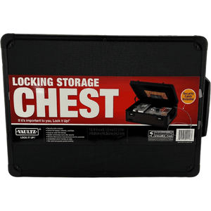 Vaultz Portable Safe Box - 19/13/6.5 inch Large Storage Box with Lock, Mesh Pocket & Adjustable Compartments for Cash, Documents and Valuables - Tactical Black