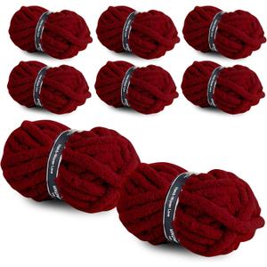 8 Packs Jumbo Chunky Chenille Yarn - 1820g(64oz) 254 Yards (761ft) Bulky Yarn - Chunky Yarn for Hand Knitting Blanket,Cushions, Pet Bed - Soft and Durable(Wine Red)