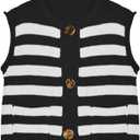 Locachy Women's Gold Button Down Striped Sweater Vests Crew Neck Sleeveless Knit Crop Tank Tops Black XL