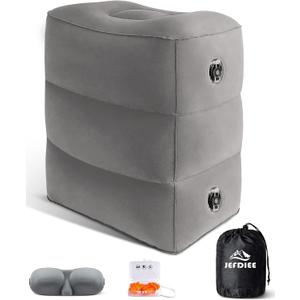 JefDiee Inflatable Foot Rest Pillow, Kids Airplane Bed, Adjustable 3 Layers Height Leg Rest Pillow, Airplane Travel Essentials Great for Office, Home, Trains, Cars (Grey)