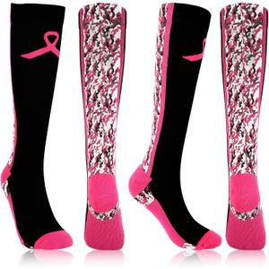 YLOLUL Breast Cancer Awareness Socks Football Knee High Calf Socks Soccer Athletic Accessories for Men Women Volunteer (Black)