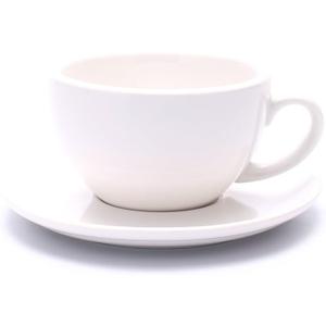 Latte Art Ceramic Cup and Saucer Cappuccino Fine Porcelain, Mate for Coffee Shop and Barista (Glossy White, 10.5 oz)