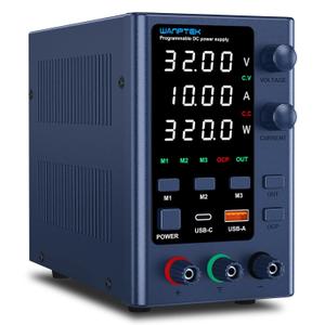 DC Power Supply Variable 0-32V 0-10A Bench Power Supplies Adjustable with Memory Storage/USB-A&Type-C Fast Charge/OCP&Output Function /4-Digit LED Display/