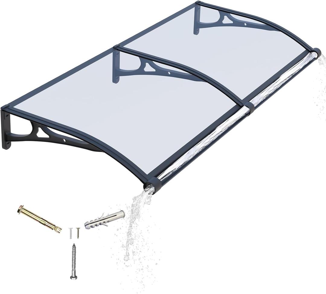 Awning for Door Entrance,40x60 Inch Awnings for Doors with Drainage Sink,Window Canopy Exterior with Aluminum Alloy Bracket,Solid Polycarbonate Cover,UV,Rain,Snow Protection for House,Porch,Patio,Deck