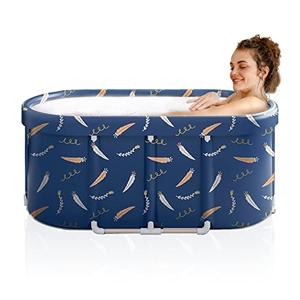 LERGNA Portable Bathtub,Foldable Freestanding Bathtub,Japanese Soaking Tub,Shower Stall Tub,Bathroom Folding SPA Bath For Adults, Boys & Girls,Outdoor/Indoor Hot Ice Bath,47 Inch,Blue,PVC & Al Alloy