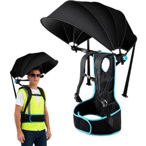 Hands-Free Wearable Sun Shade Canopy, Backpack Mounted Sun Shelter with Breathable Blue Mesh Back Panel, 1PCS